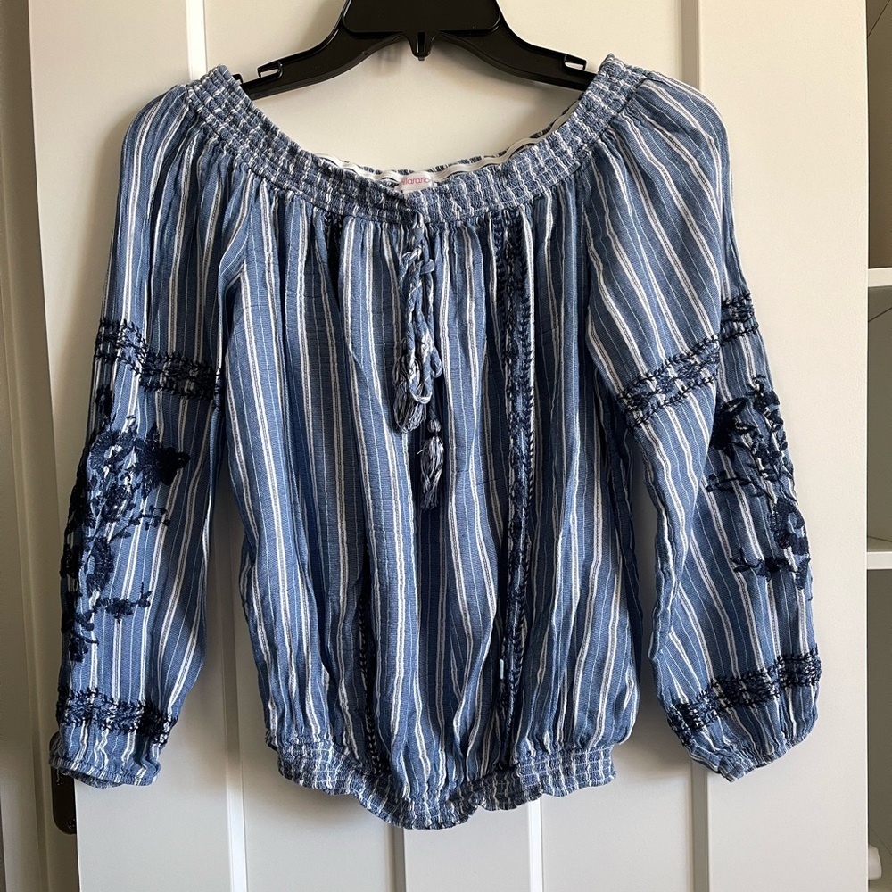 blue long sleeve top